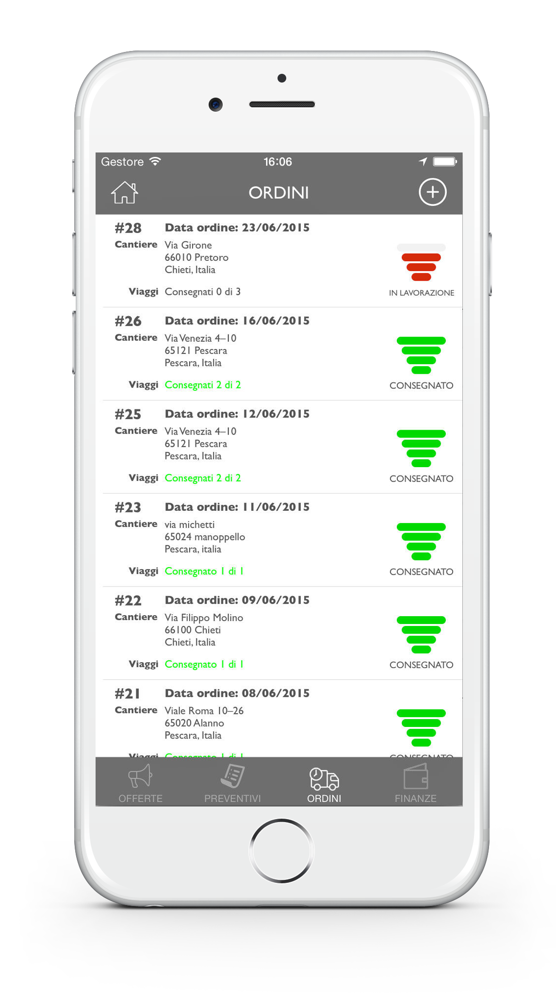 Schermata di App logistica
